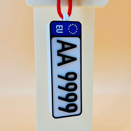 Perfume bottle with a license plate design and '3D Perfume.com' label on a beige background