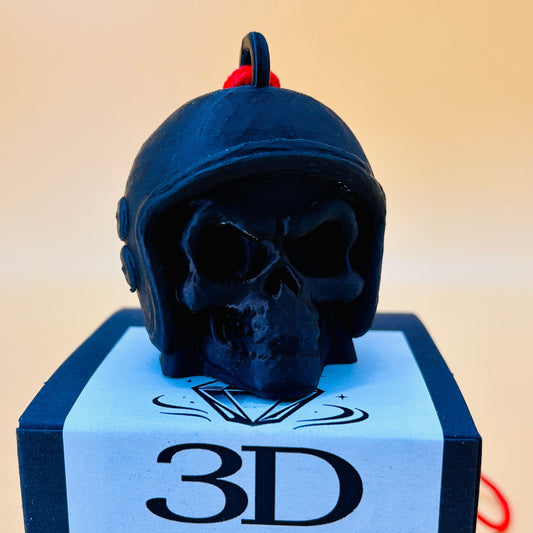 Black skull-shaped perfume bottle on a blue stand with '3D Perfume.com' label.