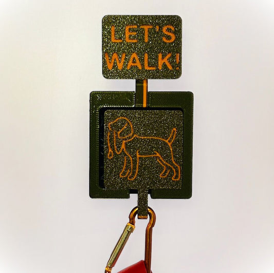 Dog leash wall mount – changing sign “Let’s Walk / On a Walk”